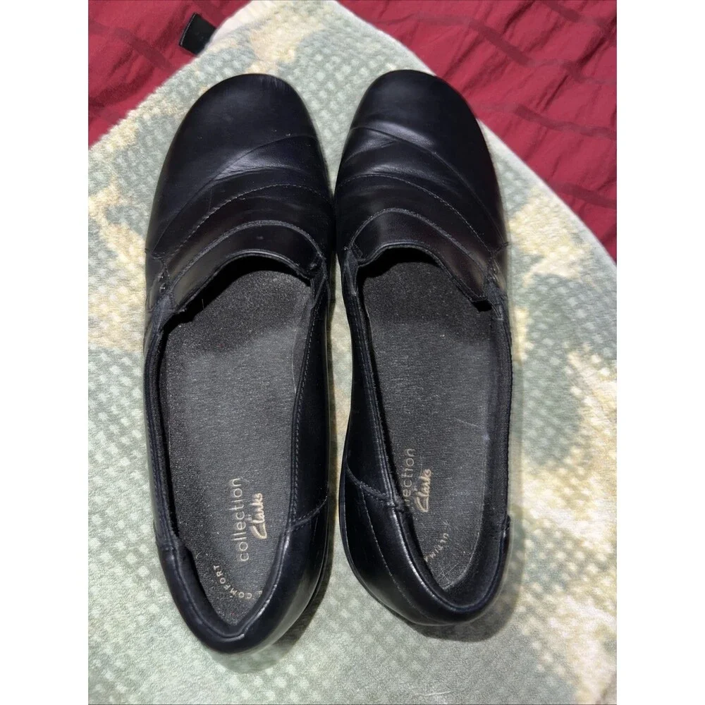 Clarks Shoes Womens Size 10 Black Leather Slip On Comfort Loafers 260629093100
